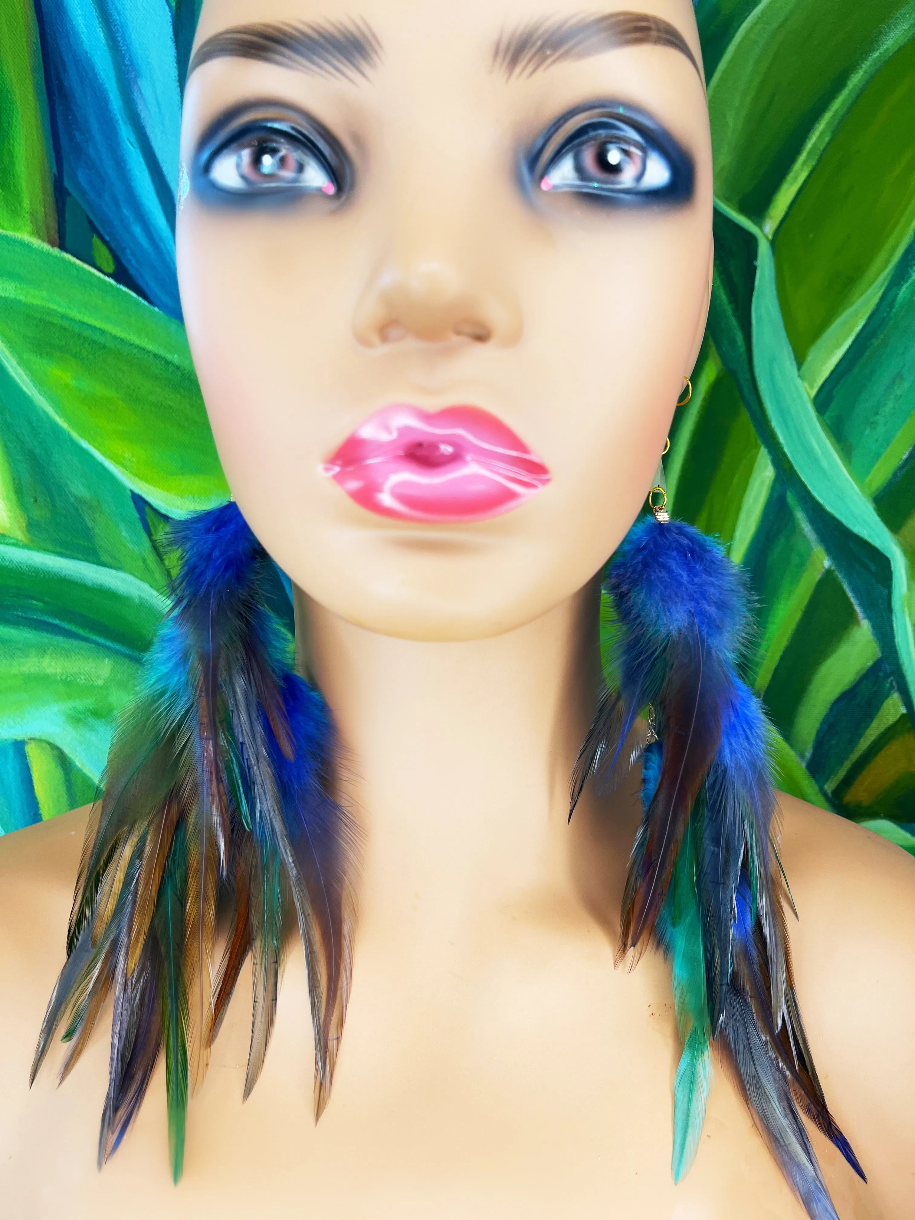 Boho Chic Long Fluffy Feather Earrings - Sea Birds