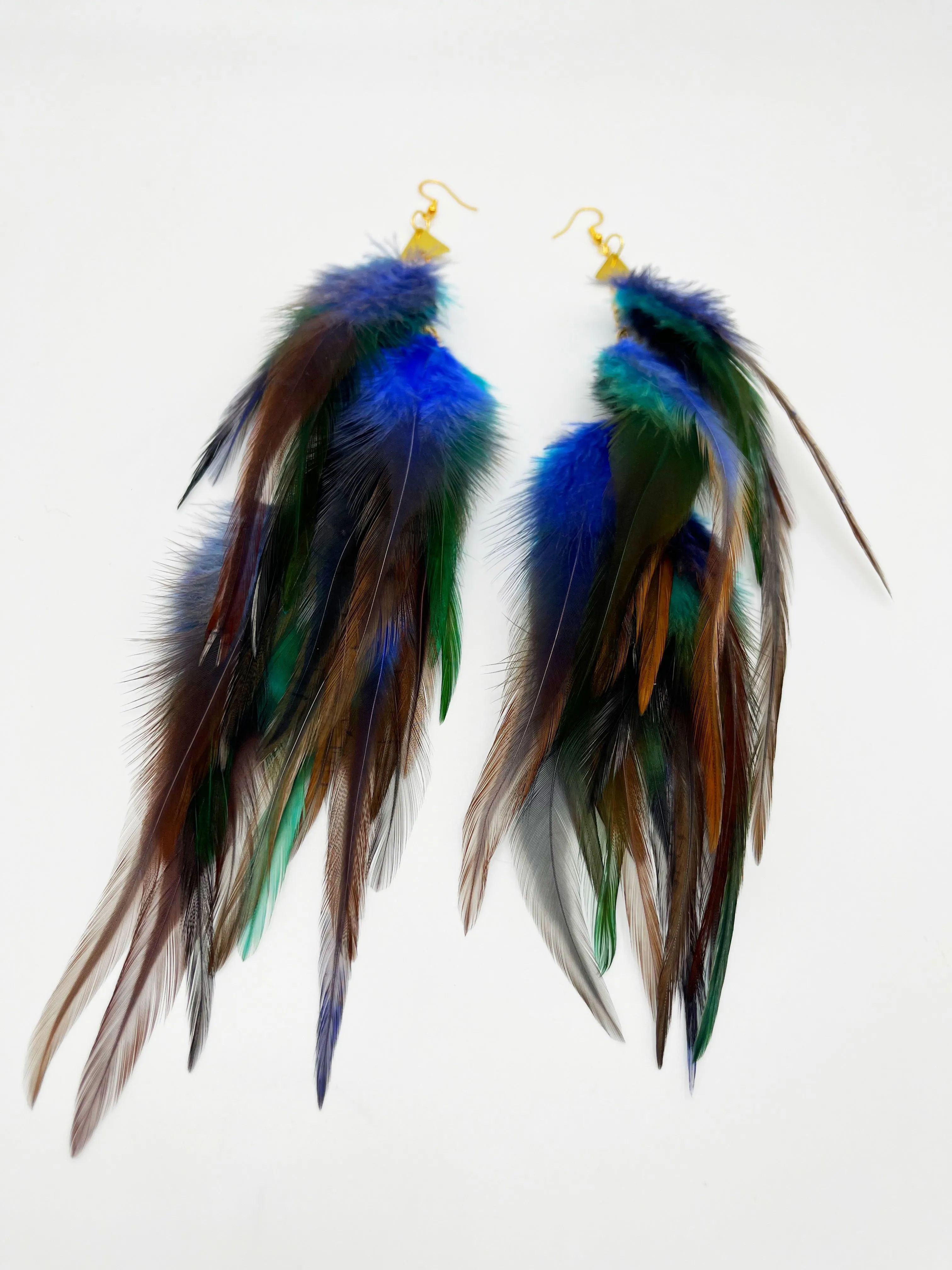 Boho Chic Long Fluffy Feather Earrings - Sea Birds