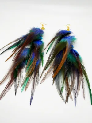 Boho Chic Long Fluffy Feather Earrings - Sea Birds