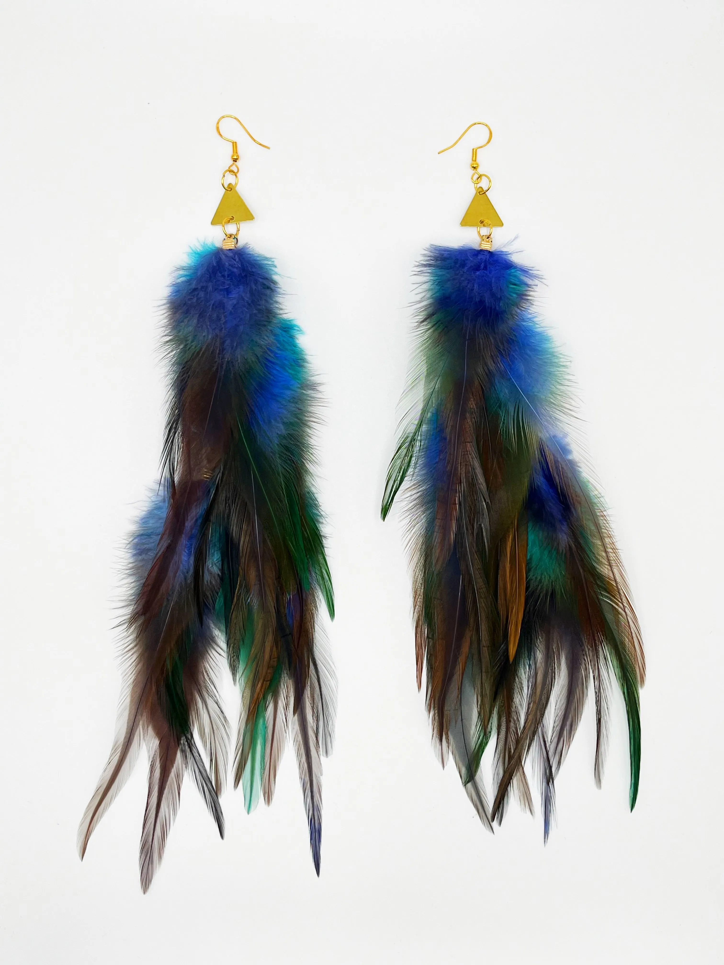 Boho Chic Long Fluffy Feather Earrings - Sea Birds