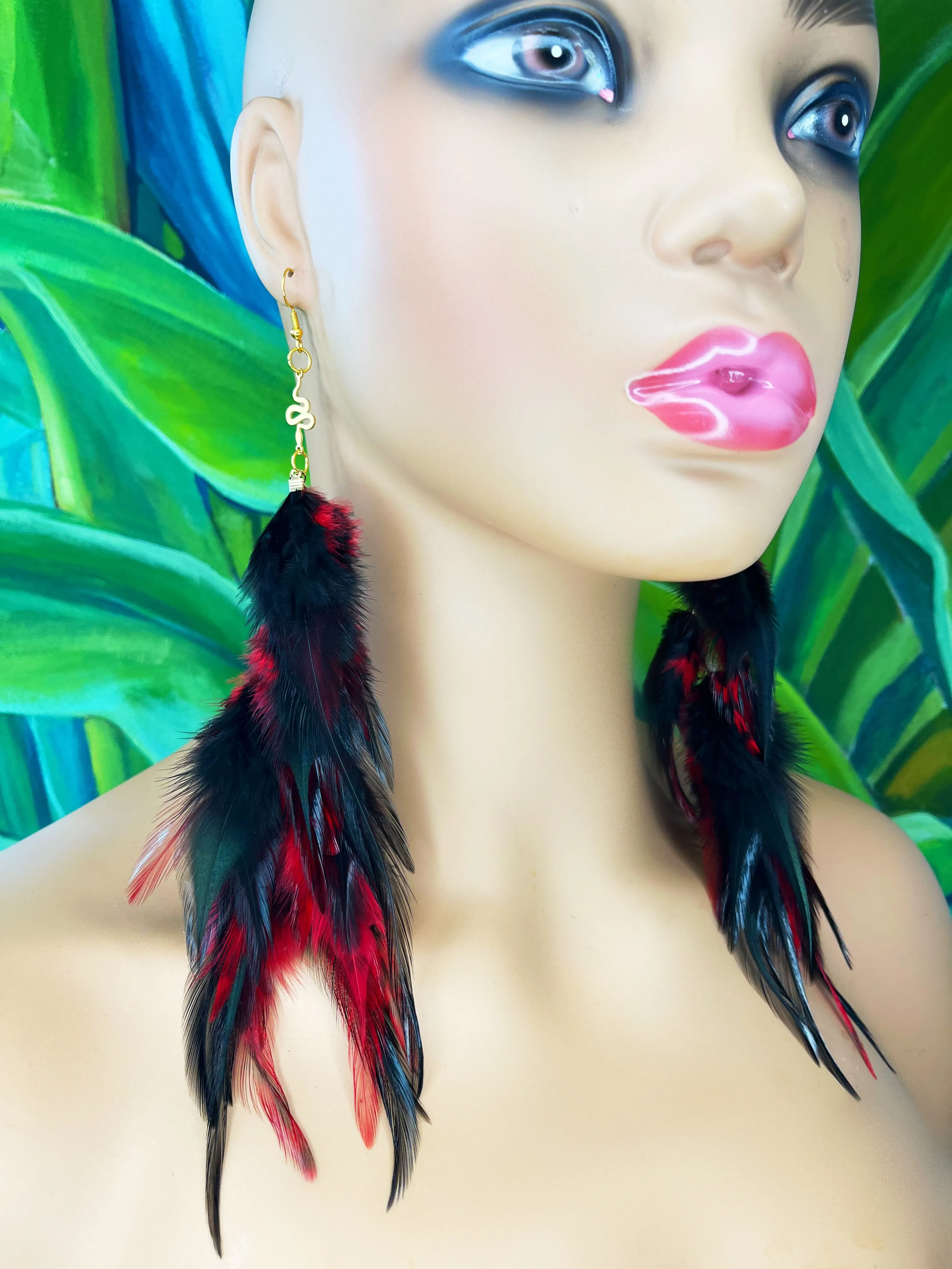 Boho Chic Long Fluffy Feather Earrings - Snake Charmer