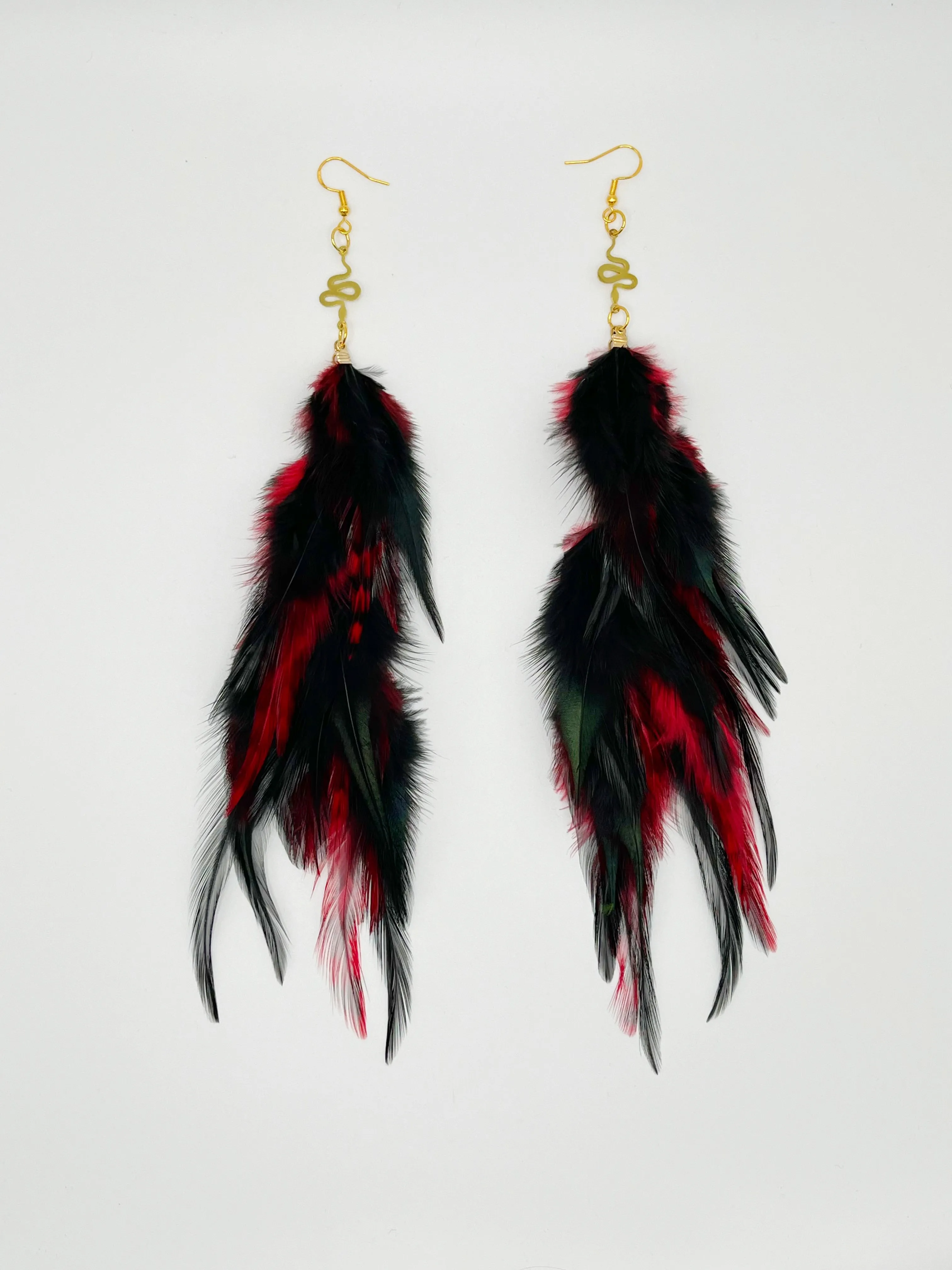 Boho Chic Long Fluffy Feather Earrings - Snake Charmer