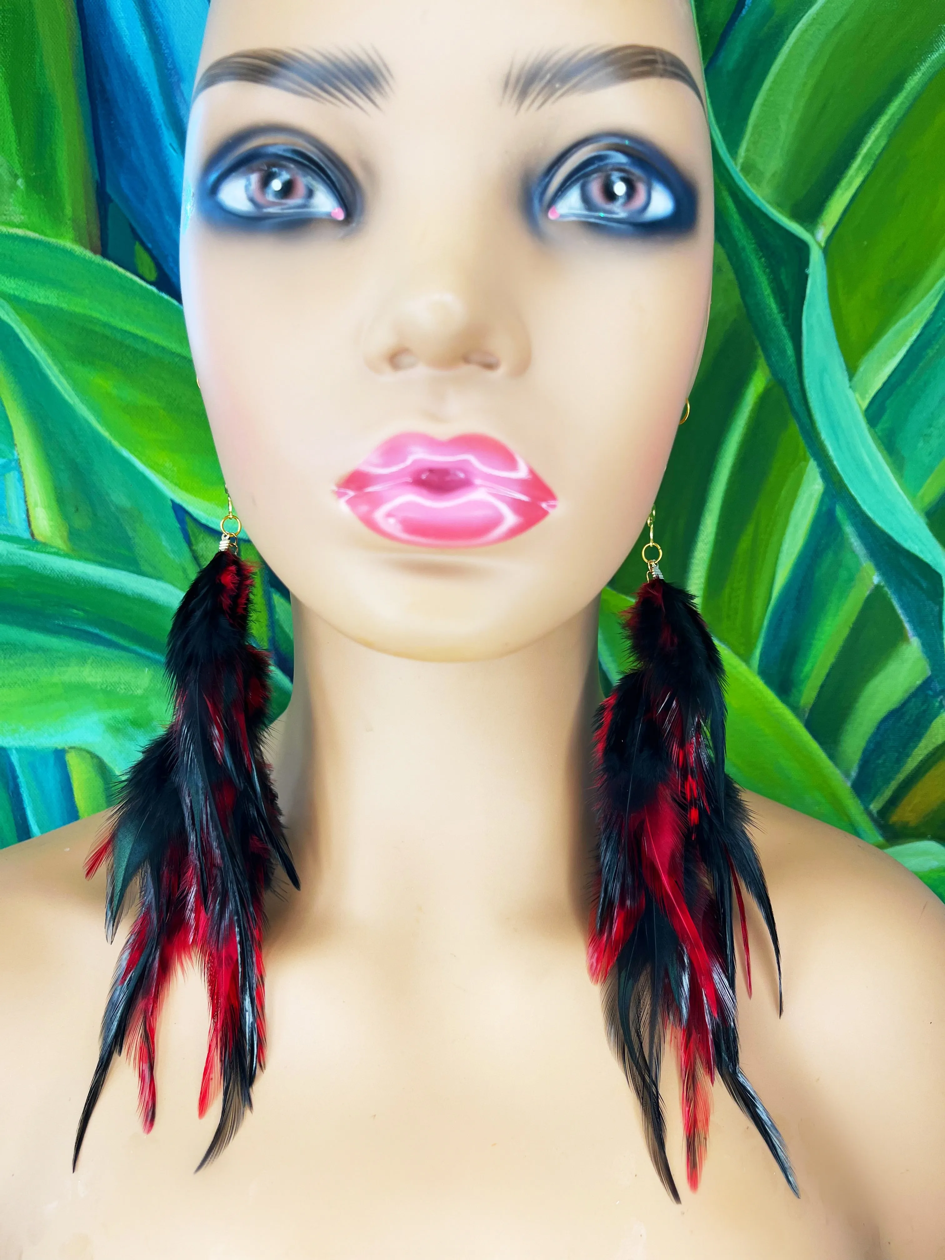 Boho Chic Long Fluffy Feather Earrings - Snake Charmer