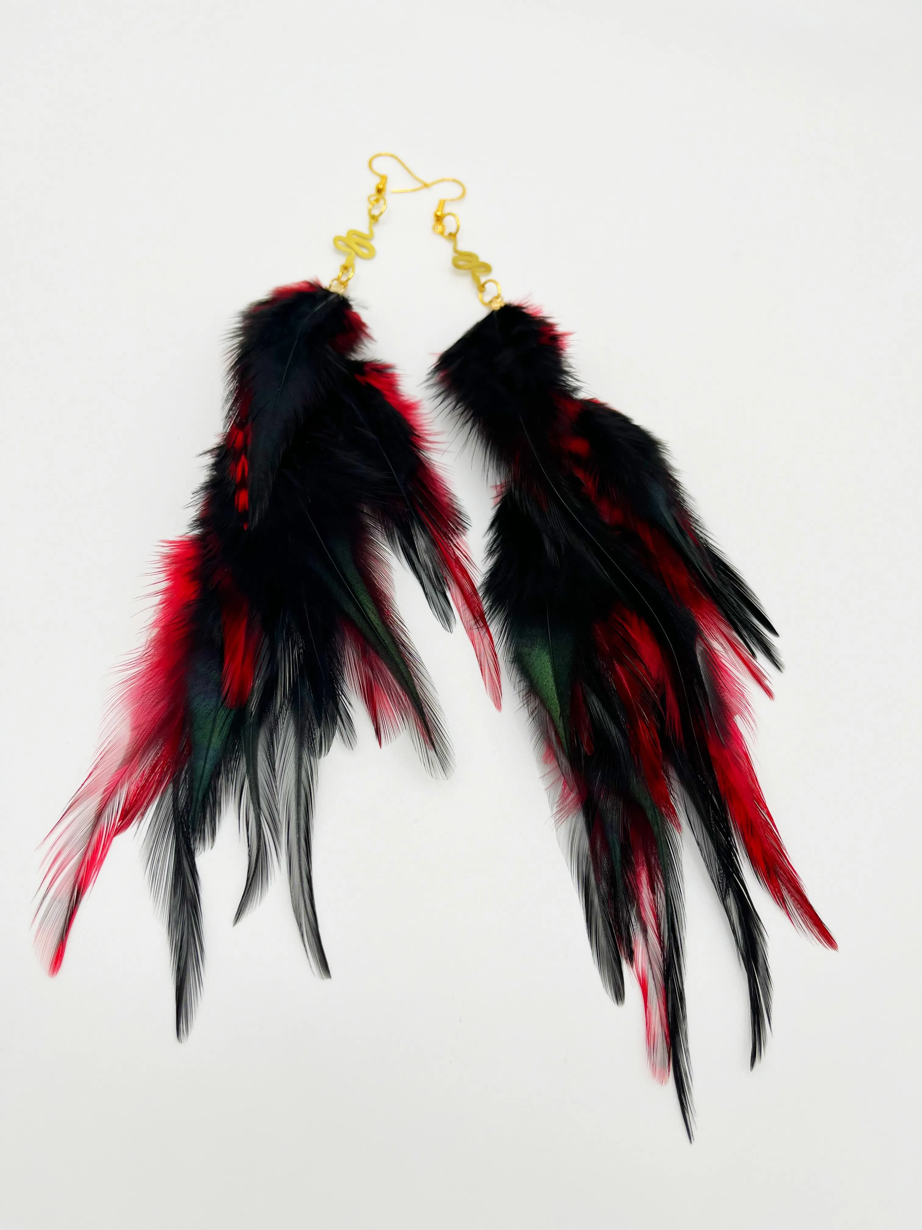 Boho Chic Long Fluffy Feather Earrings - Snake Charmer