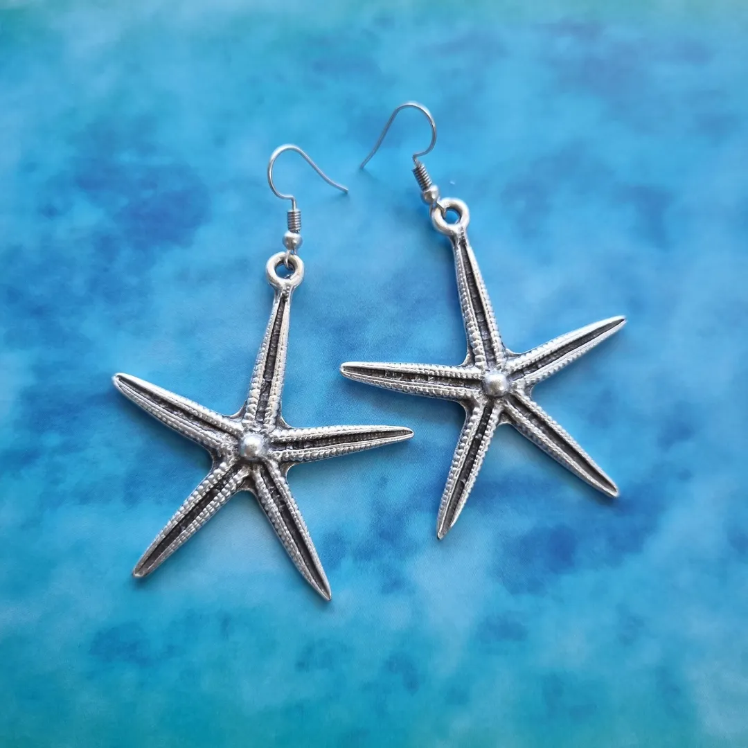 Boho Large Silver Starfish Earrings  - Beachy Bohemian Jewellery