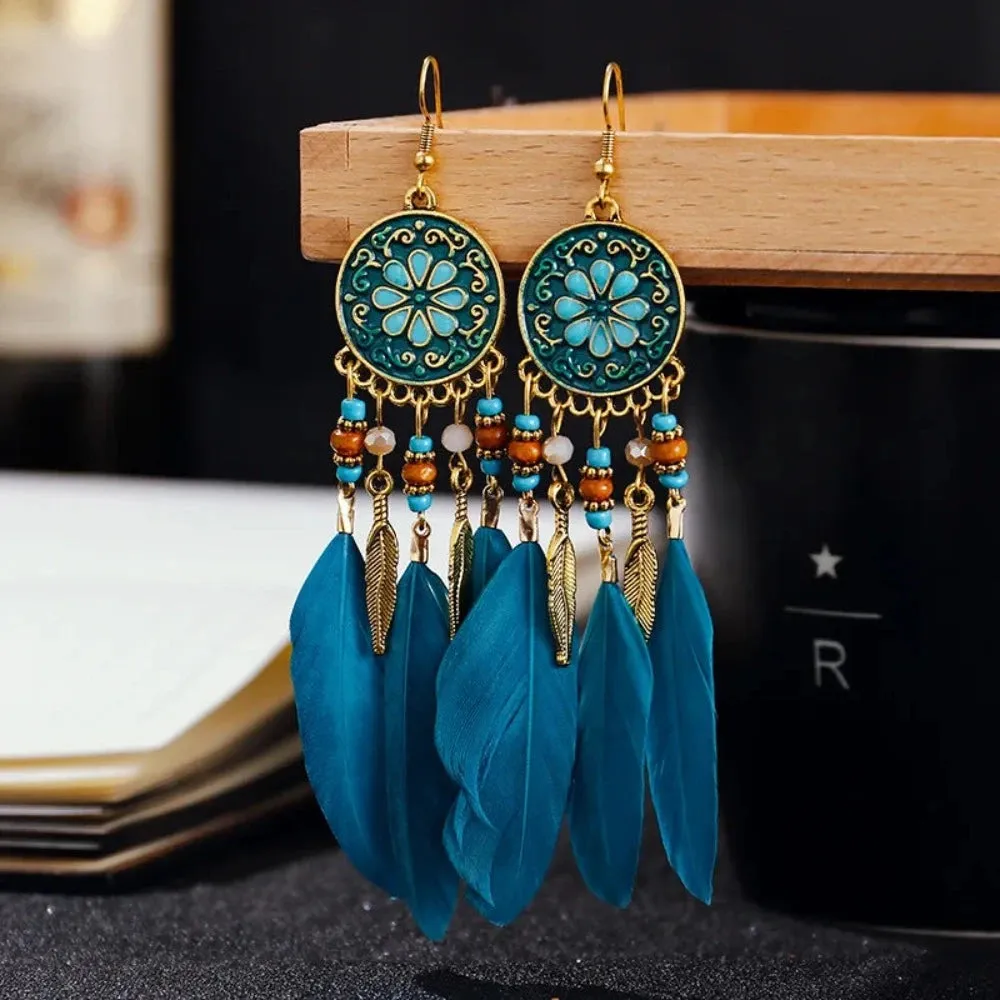 Boho Long Feather Earrings