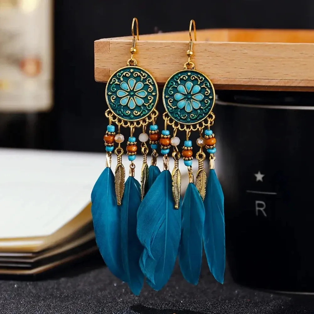 Boho Long Feather Earrings