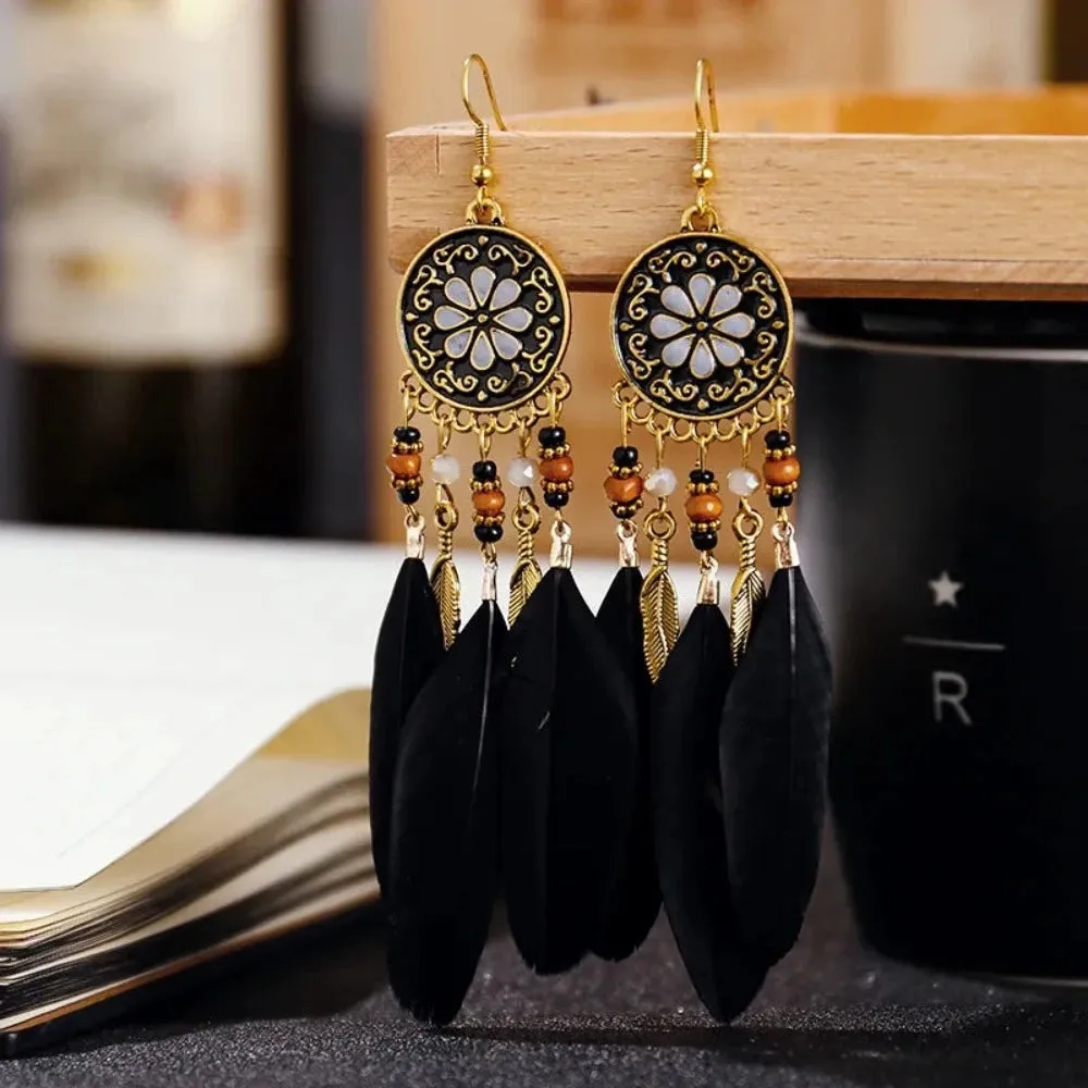 Boho Long Feather Earrings