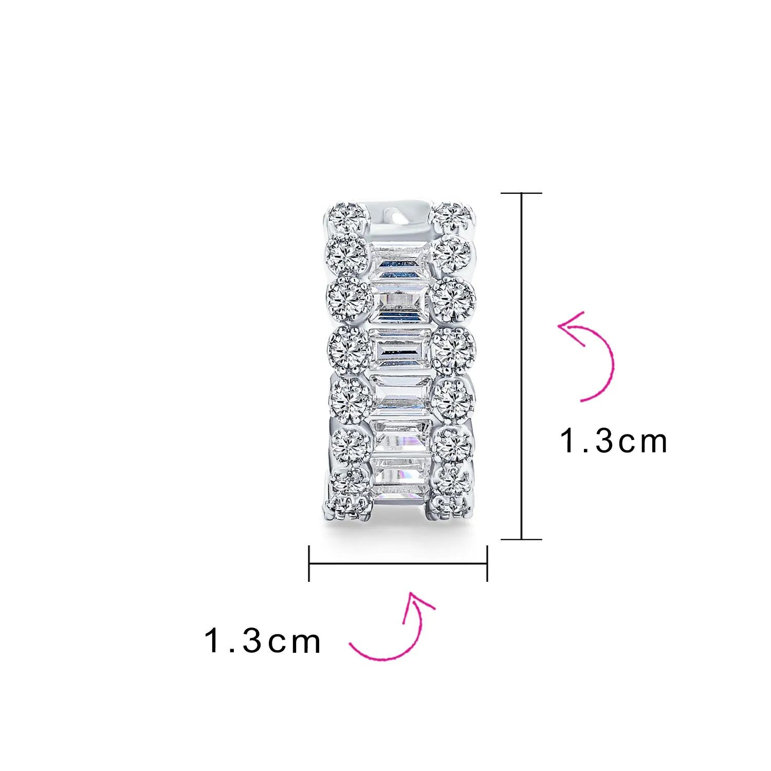 Bridal CZ Emerald Cut Milgrain Edge Hoop Huggie Earrings Gold Plated 0.5 Inch