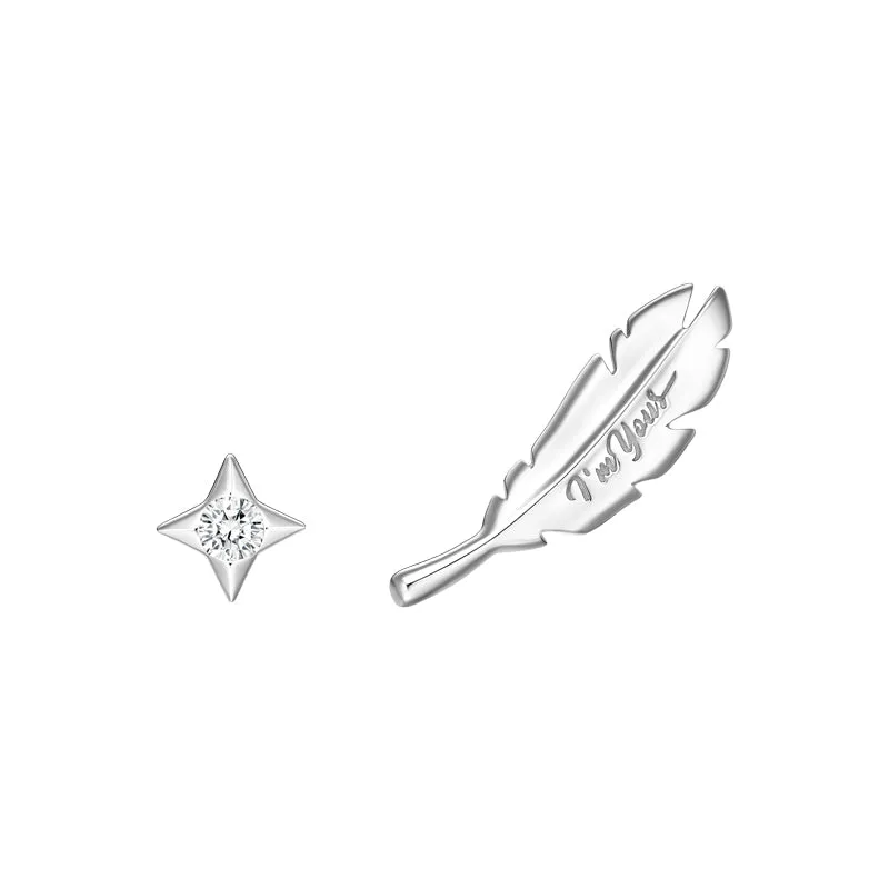 Bright Star Quill Silver Mismatched Stud Earrings