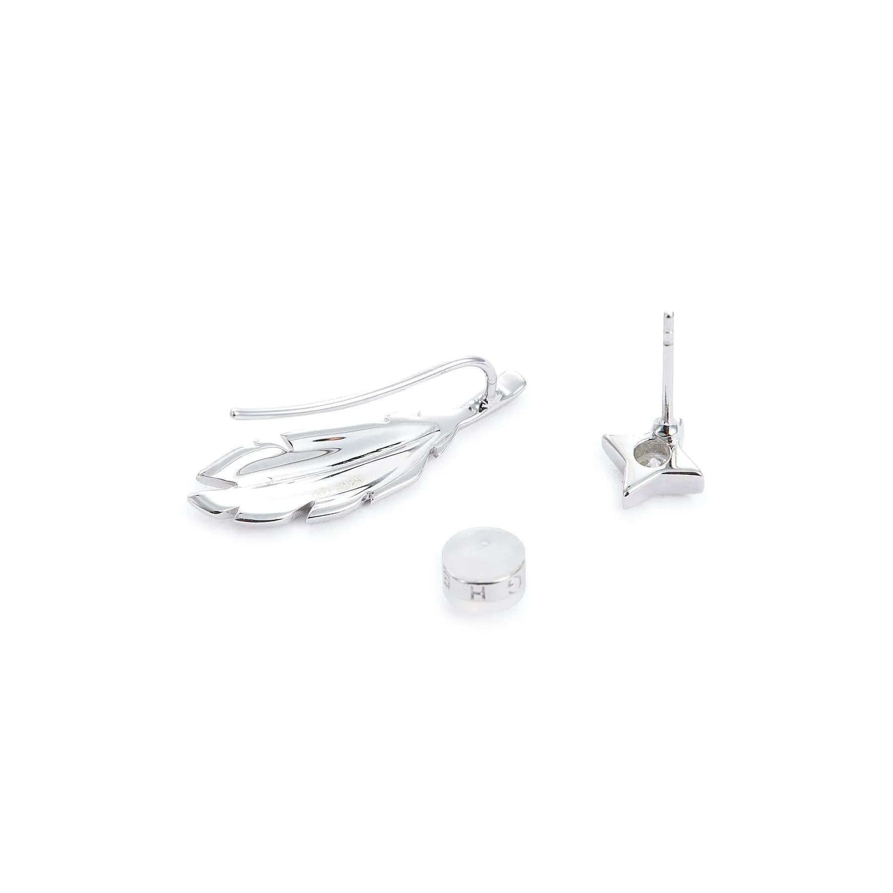 Bright Star Quill Silver Mismatched Stud Earrings