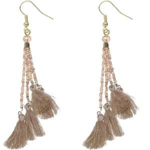 Brown Beaded Sequin Tassel Dangle Earrings