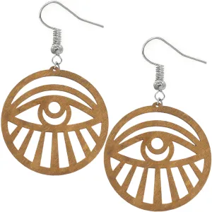 Brown Evil Eye Large Wooden Earrings