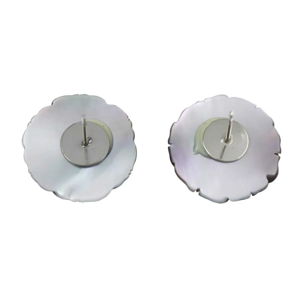 Brown Genuine Shell Engraved Rose Pierced Earring - SLP061E