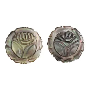 Brown Genuine Shell Engraved Rose Pierced Earring - SLP061E
