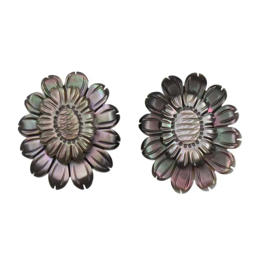 Brown Genuine Shell Sunflower Clip Earring - SLE060C