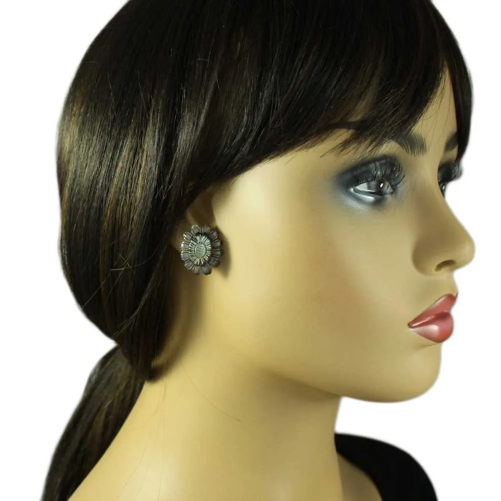 Brown Genuine Shell Sunflower Clip Earring - SLE060C
