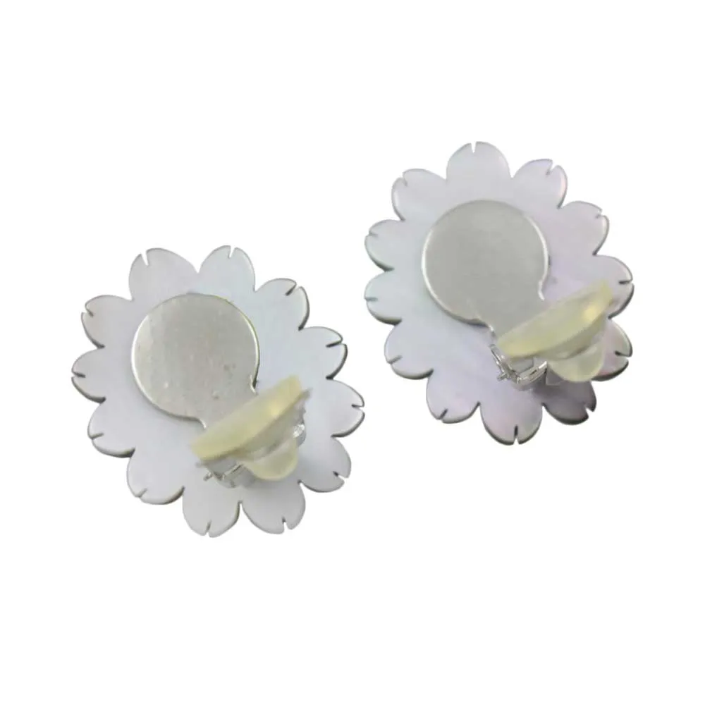 Brown Genuine Shell Sunflower Clip Earring - SLE060C