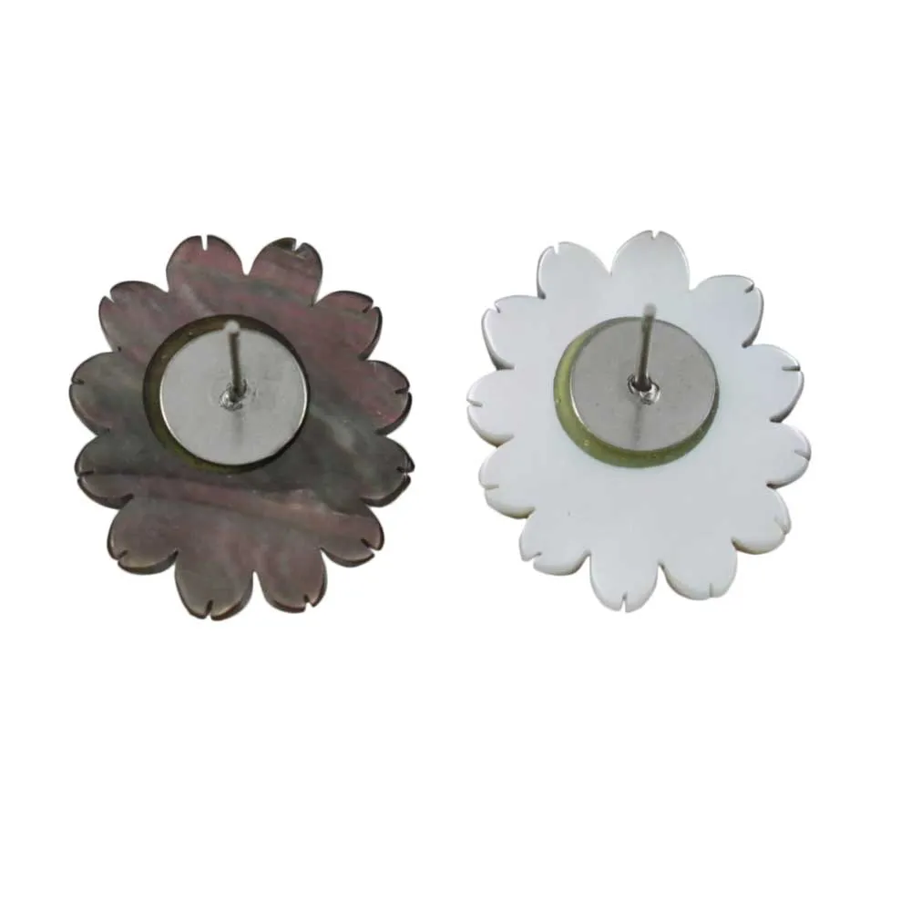 Brown Genuine Shell Sunflower Pierced Earring - SLE060