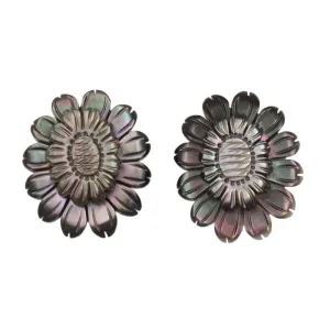 Brown Genuine Shell Sunflower Pierced Earring - SLE060