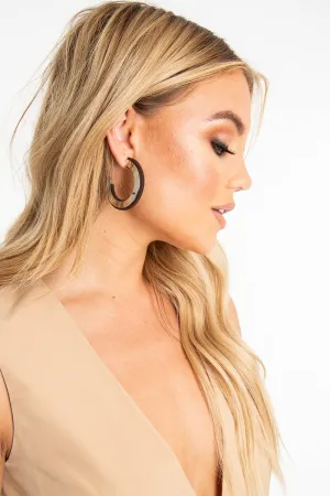 Brown Metallic Wooden Semi Circle Earrings - Keelie