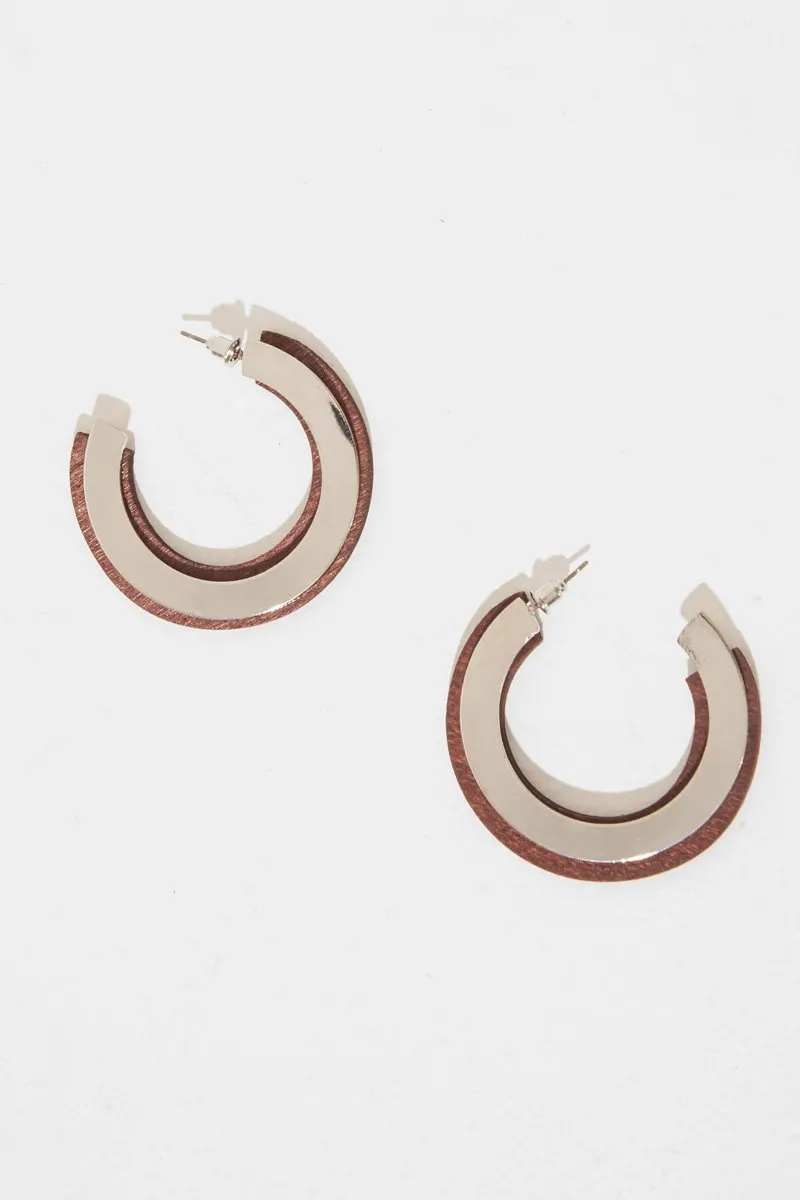 Brown Metallic Wooden Semi Circle Earrings - Keelie