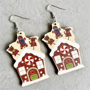 Brown Wood & Silver-Plated Snow House Drop Earrings