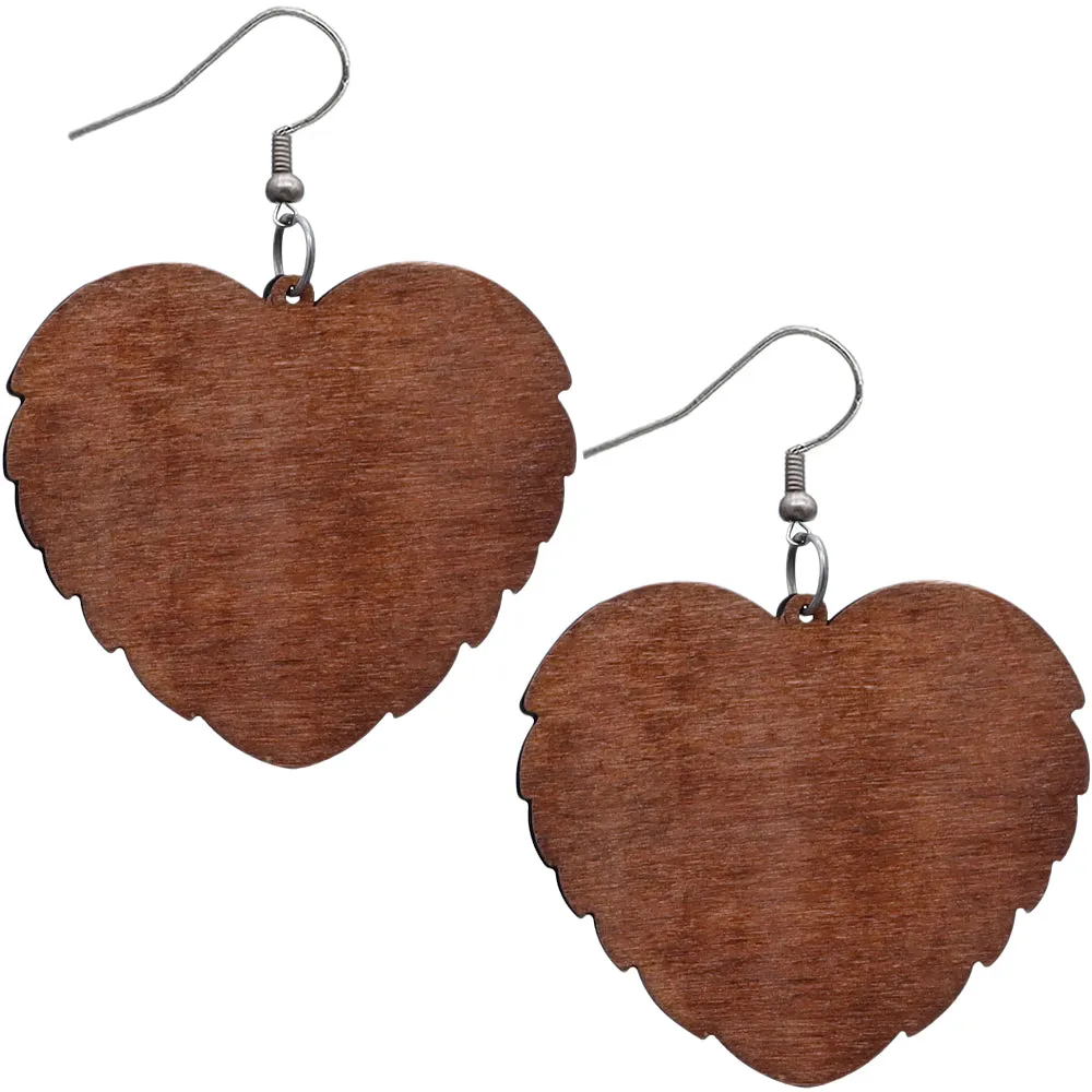 Brown Wooden Heart Double Wing Earrings