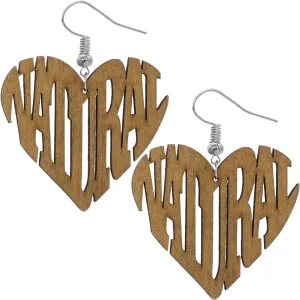 Brown Wooden Heart Shaped Natural Word Earrings
