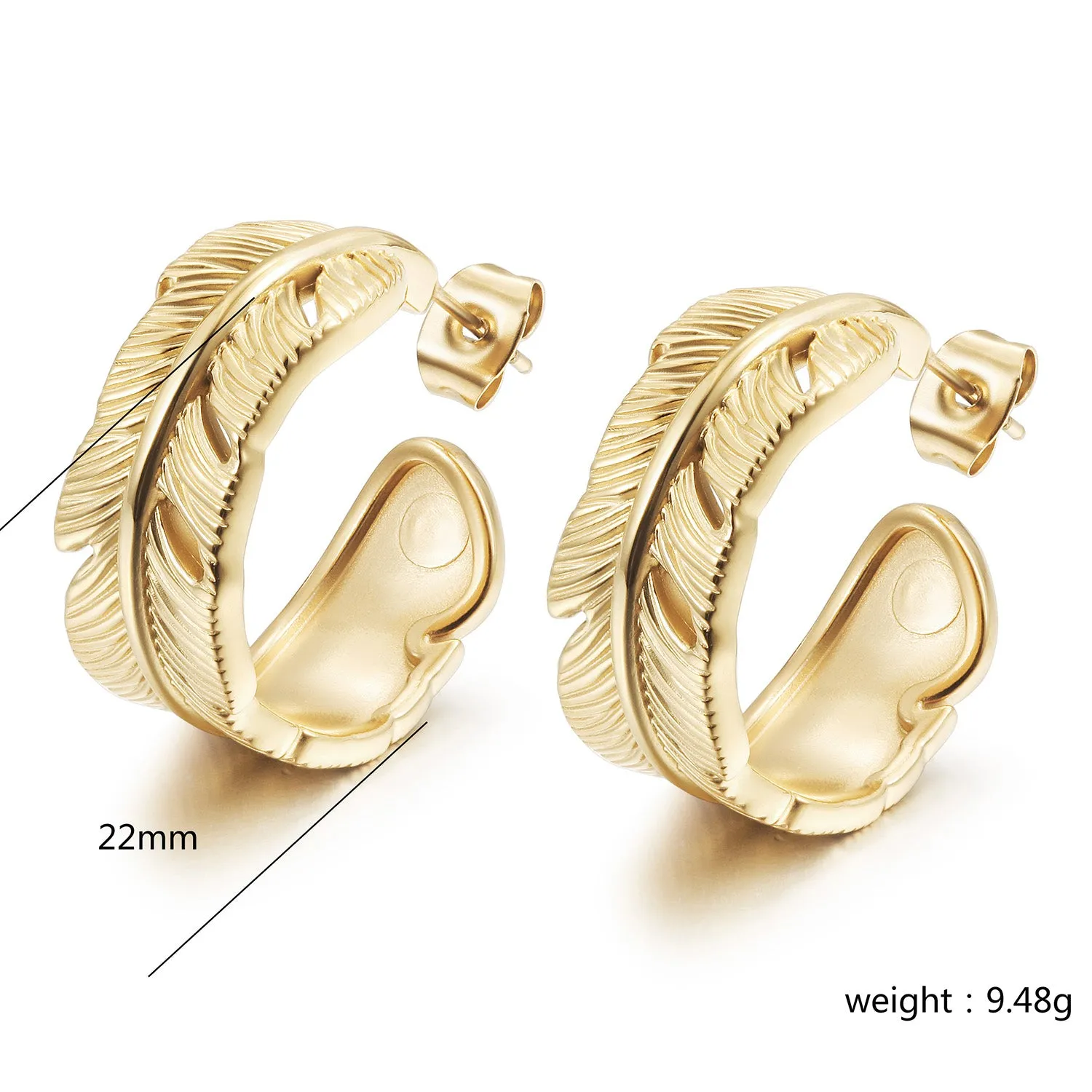 C-shaped feather earrings-SCE520STGC