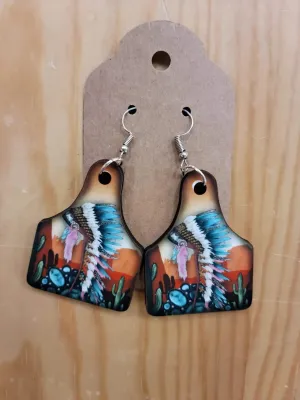 Cactus Headdress Wood Earrings