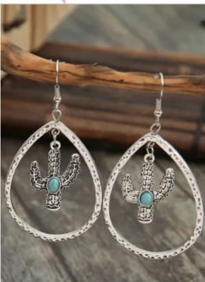Cactus Shape Turquoise Drop Earrings