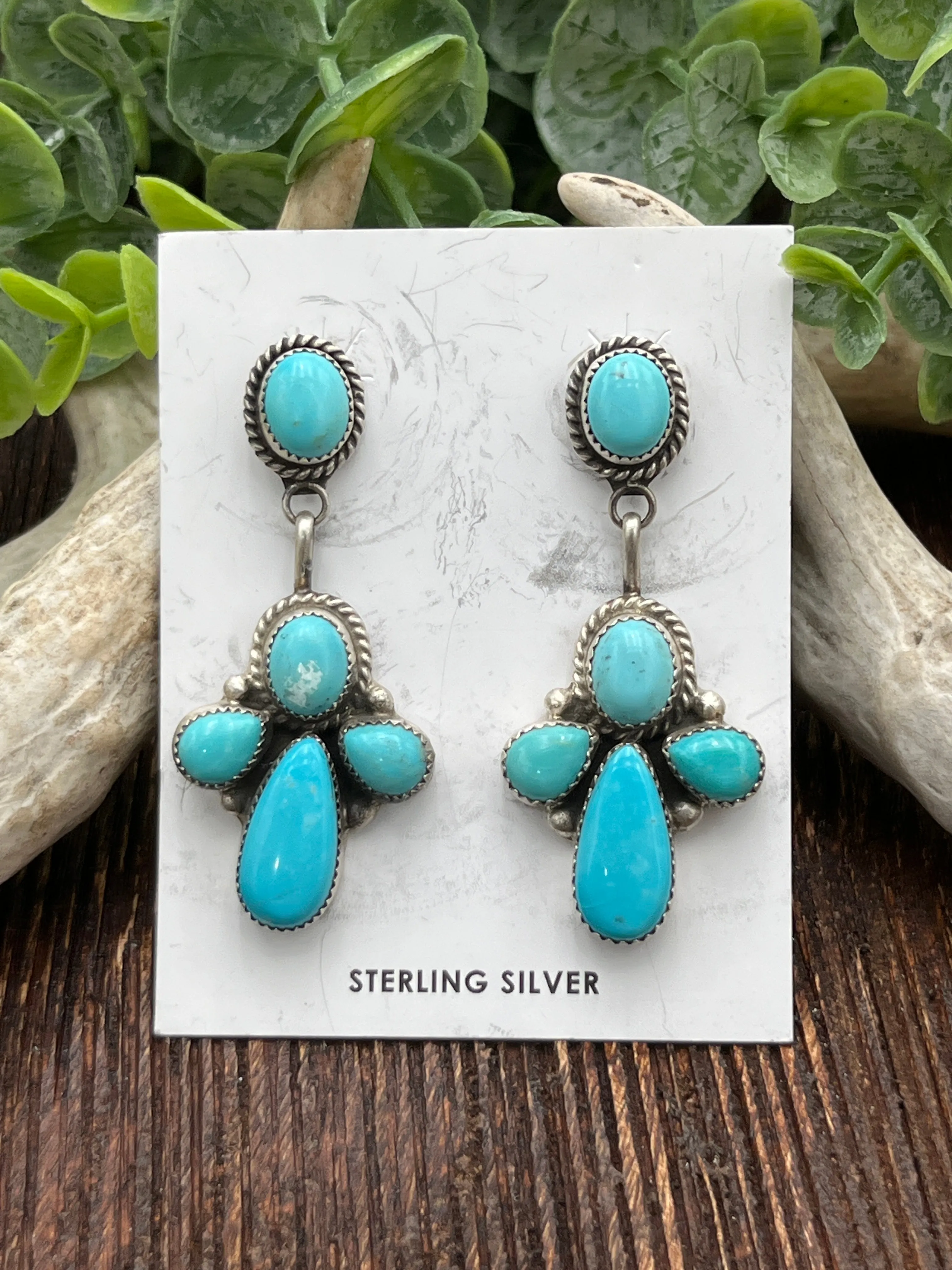 Caldwell Kingman Turquoise Oval Post 4 Stone Drop Earrings