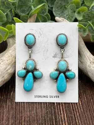 Caldwell Kingman Turquoise Oval Post 4 Stone Drop Earrings