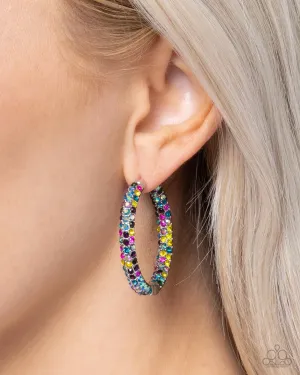 Calming Class - Multi - Colorful and Iridescent Rhinestone Paparazzi Hinge Hoop Earrings
