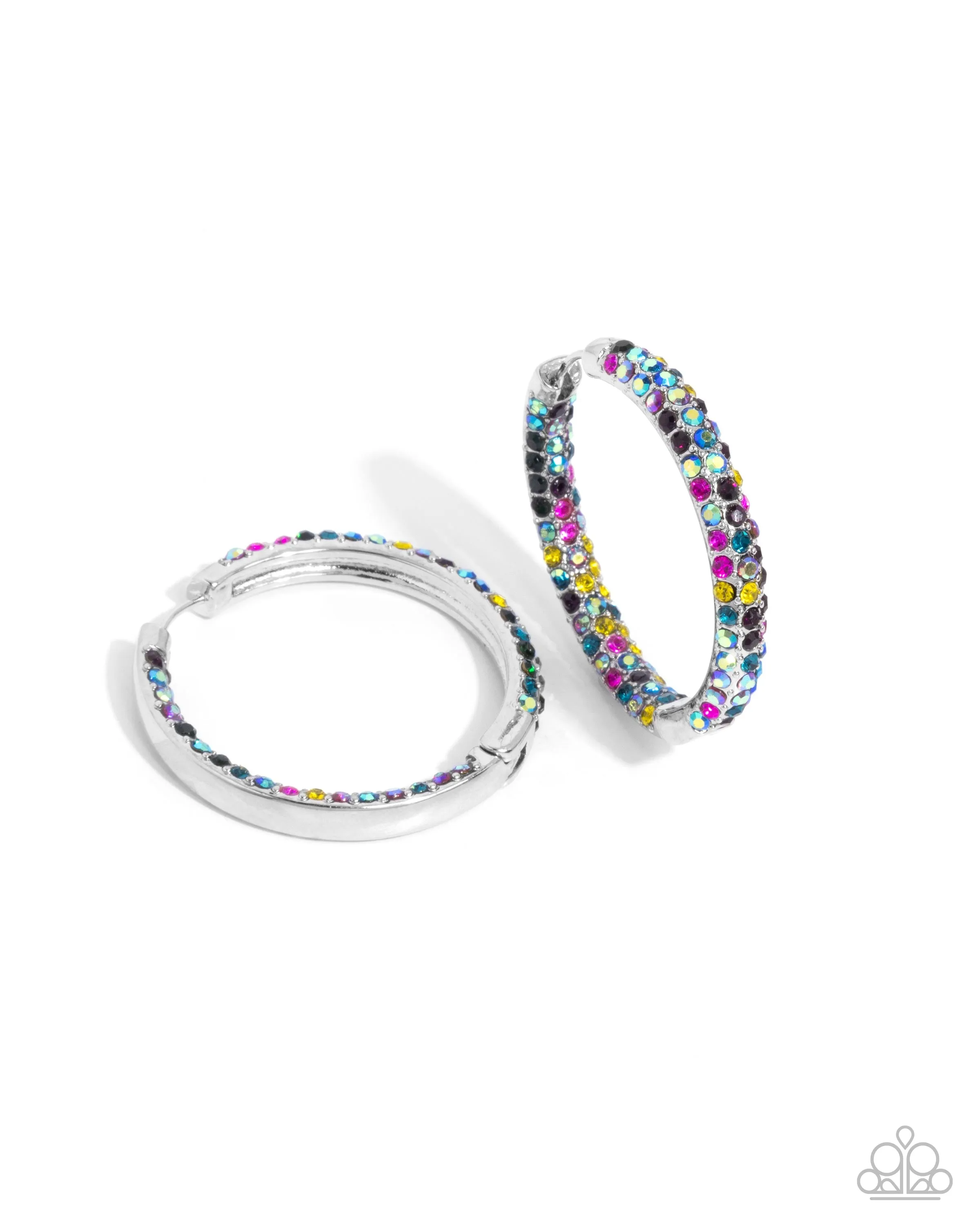 Calming Class - Multi - Colorful and Iridescent Rhinestone Paparazzi Hinge Hoop Earrings