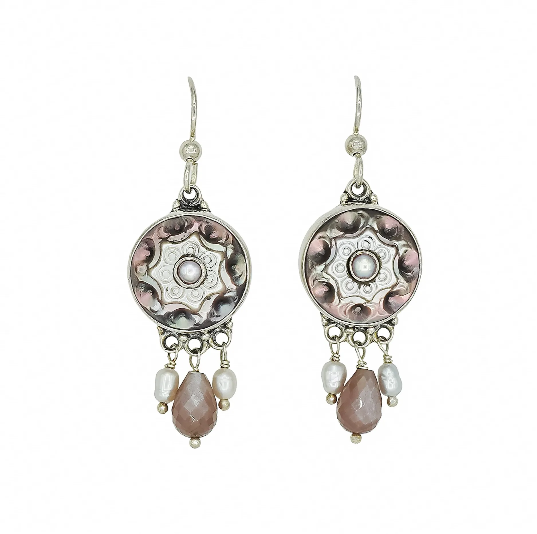Carved Shell Button Earrings