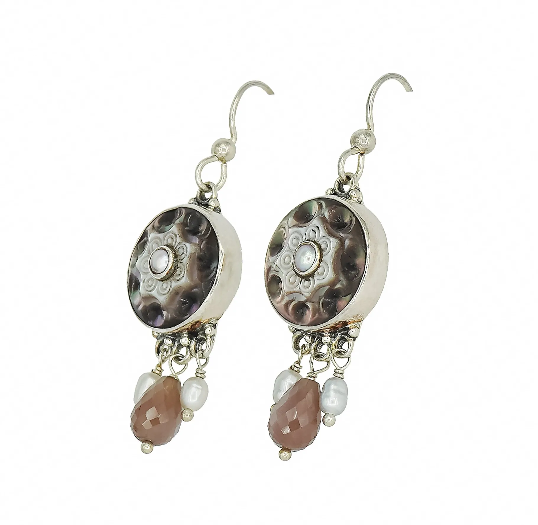 Carved Shell Button Earrings