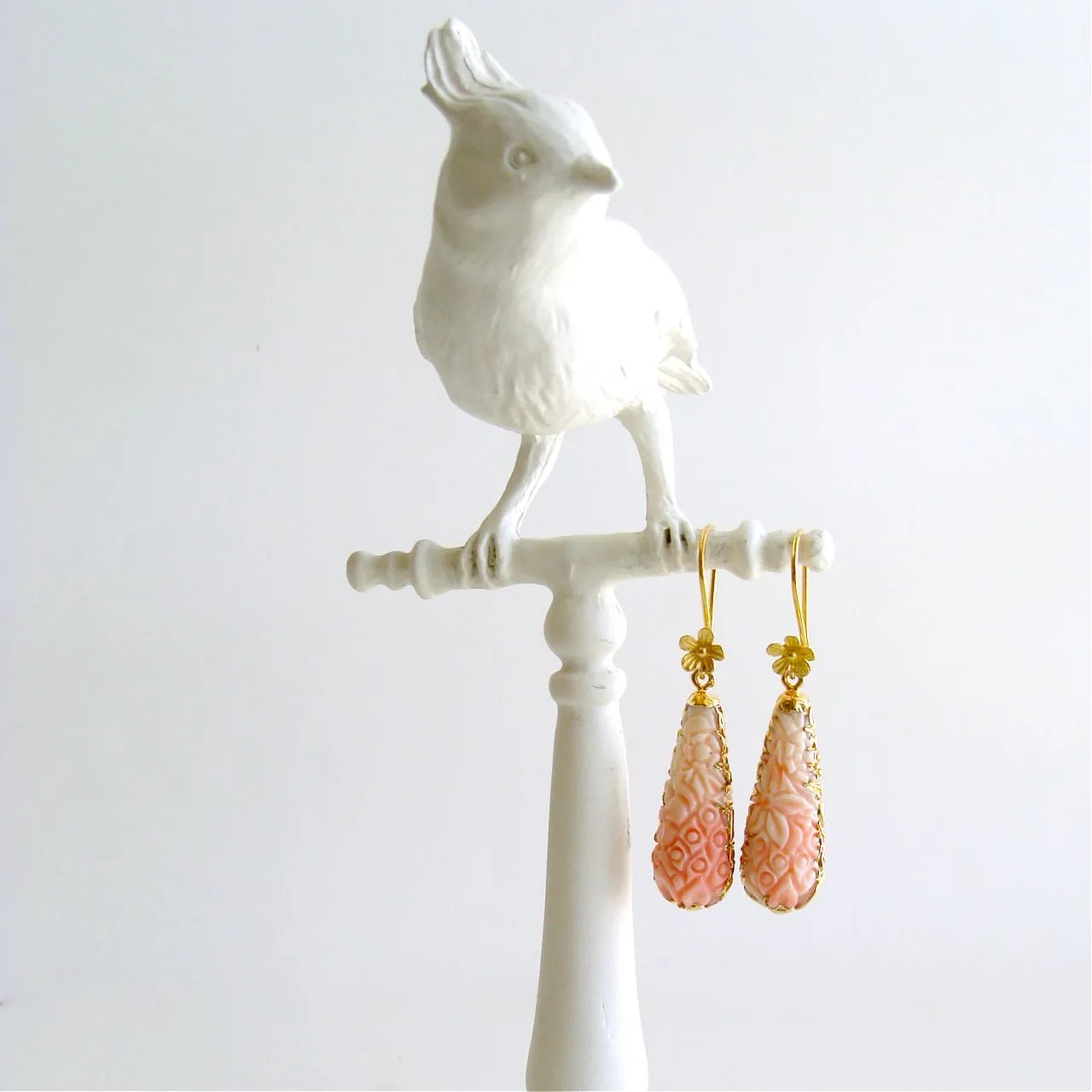 Carved Shell Dangle Earrings - Lucy Earrings