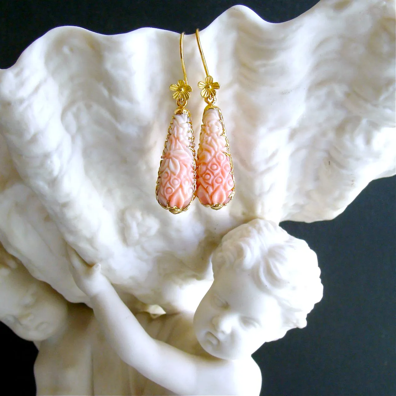 Carved Shell Dangle Earrings - Lucy Earrings