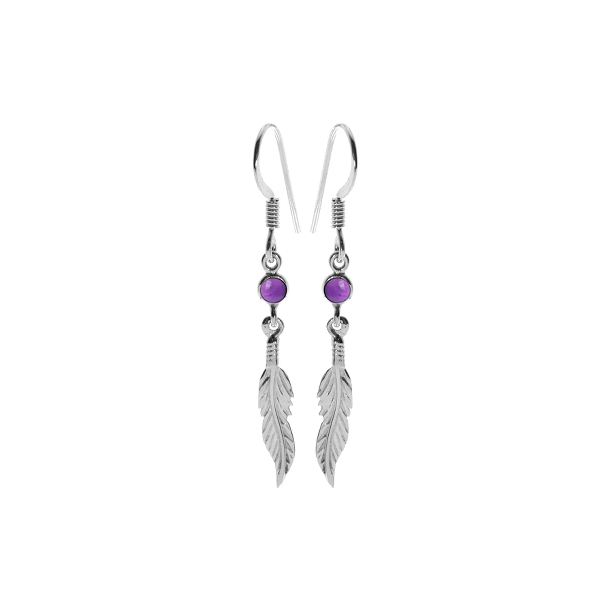 Catalina amethyst feather earrings