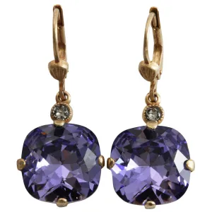 Catherine Popesco 14k Gold Plated Crystal Round Earrings, 6556G Tanzanite