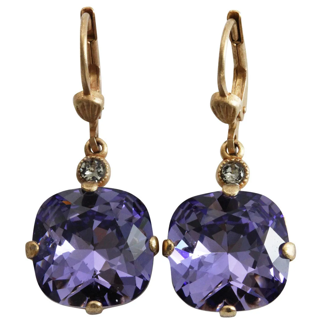 Catherine Popesco 14k Gold Plated Crystal Round Earrings, 6556G Tanzanite