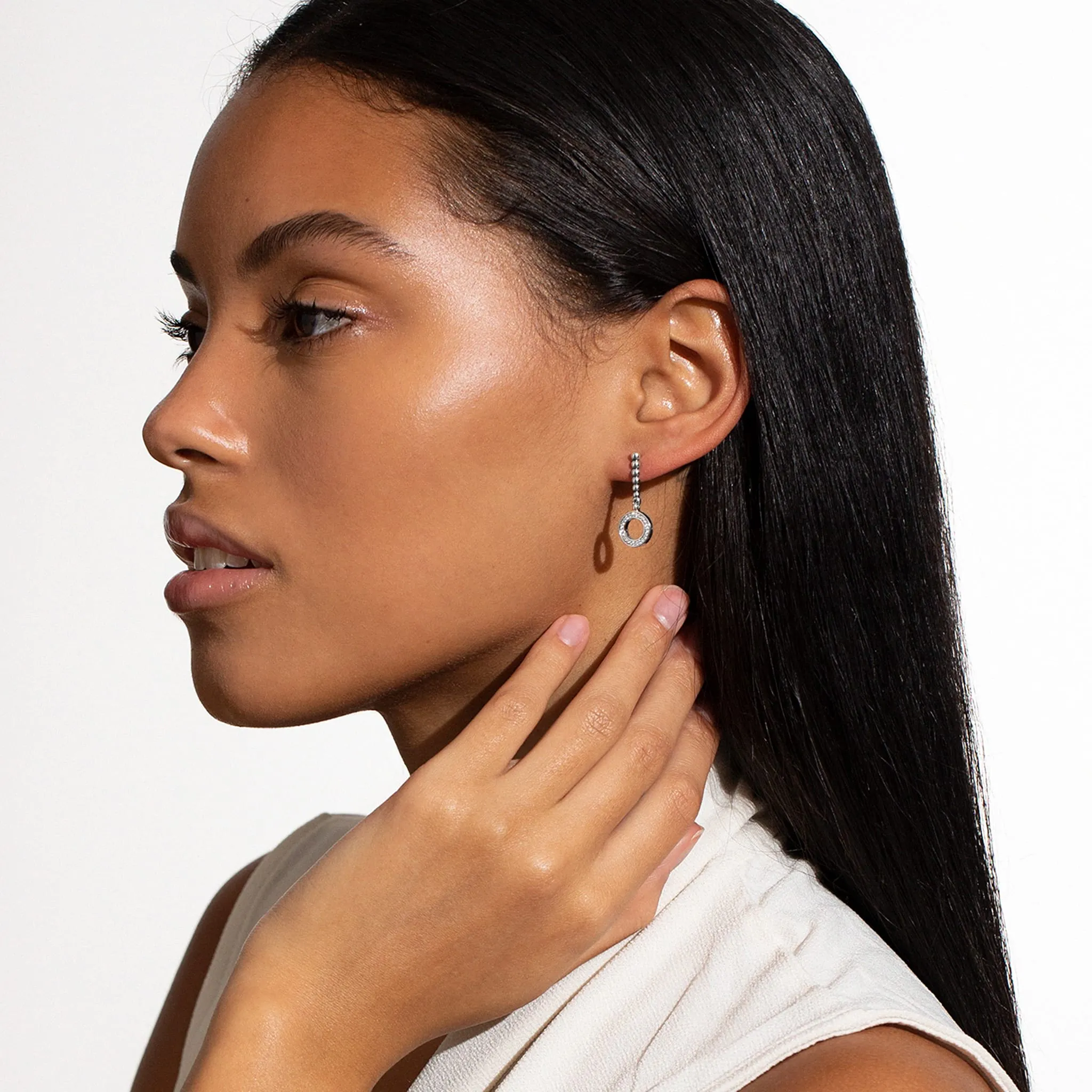 Caviar Spark Drop Circle Diamond Earrings