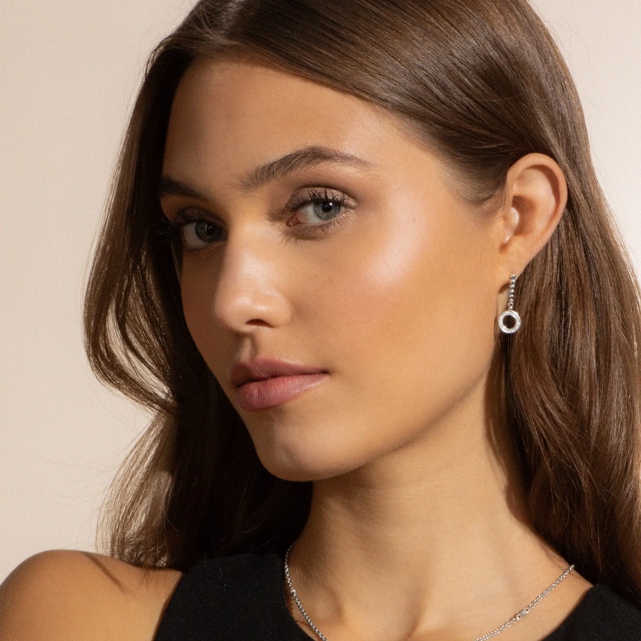 Caviar Spark Drop Circle Diamond Earrings