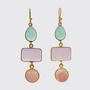Chalcedony, Rose Quartz & Pink Opal Earrings