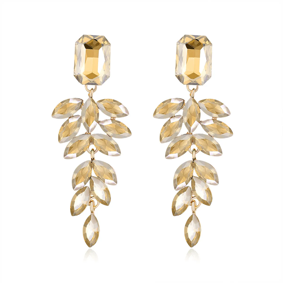 Champagne Crystal & 18K Gold-Plated Botanical Drop Earrings