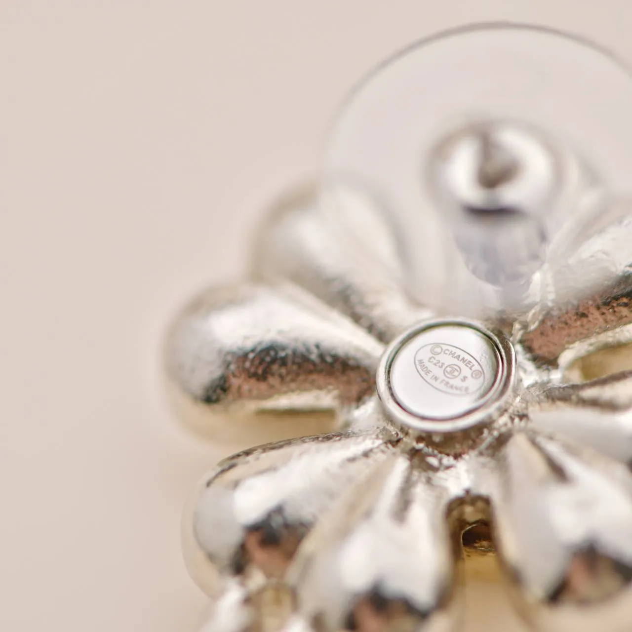 Chanel CC Crystal Clover Heart Drop Silver Earrings