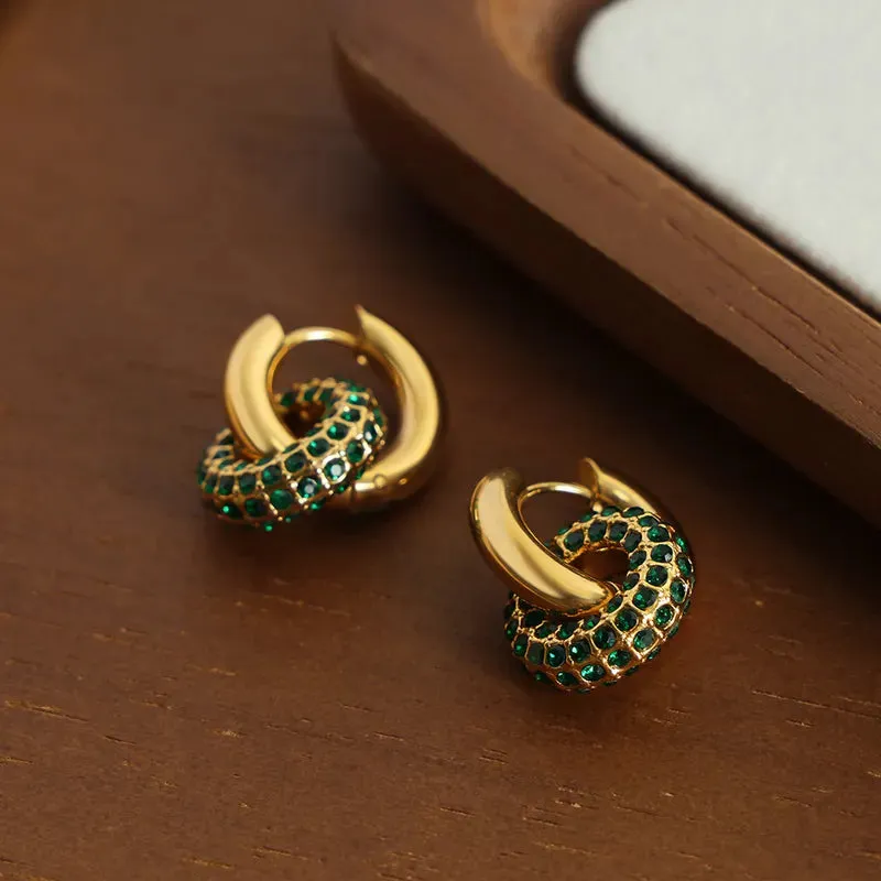 Charm  Style Circle Plating Inlay Titanium Steel Artificial Diamond 18K Gold Plated Hoop Earring