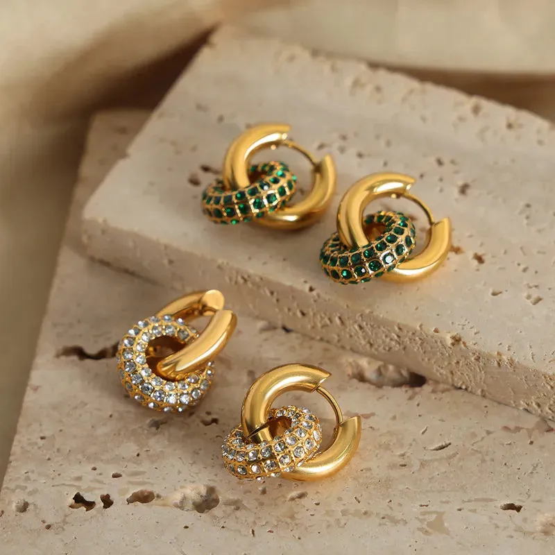 Charm  Style Circle Plating Inlay Titanium Steel Artificial Diamond 18K Gold Plated Hoop Earring